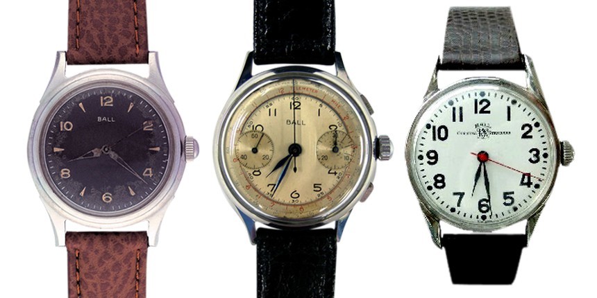 Hodinky BALL Watch Co.: Fireman (cca 1940), Telemeter (cca 1950) a Trainmaster (cca 1978 s ETA strojkem).